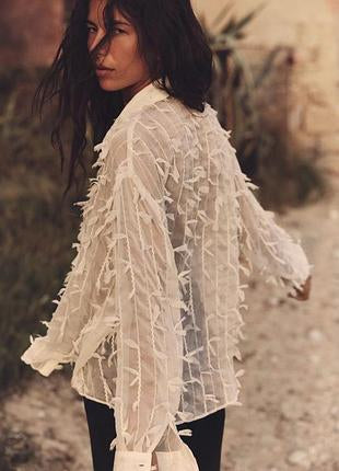 Zara Cream Sheer Ruffle Button Down - Small
