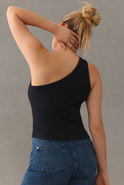 Anthropologie Zeda Ribbed One Shoulder Top in Black - XS