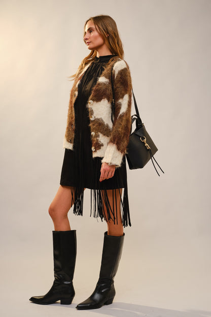 Blueb. Brown Cow Print Cardigan - Small