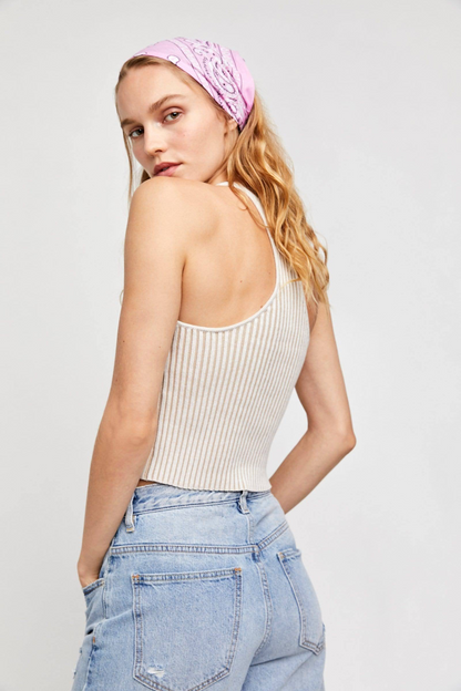 Free People Cream Ribbed Tank - Small