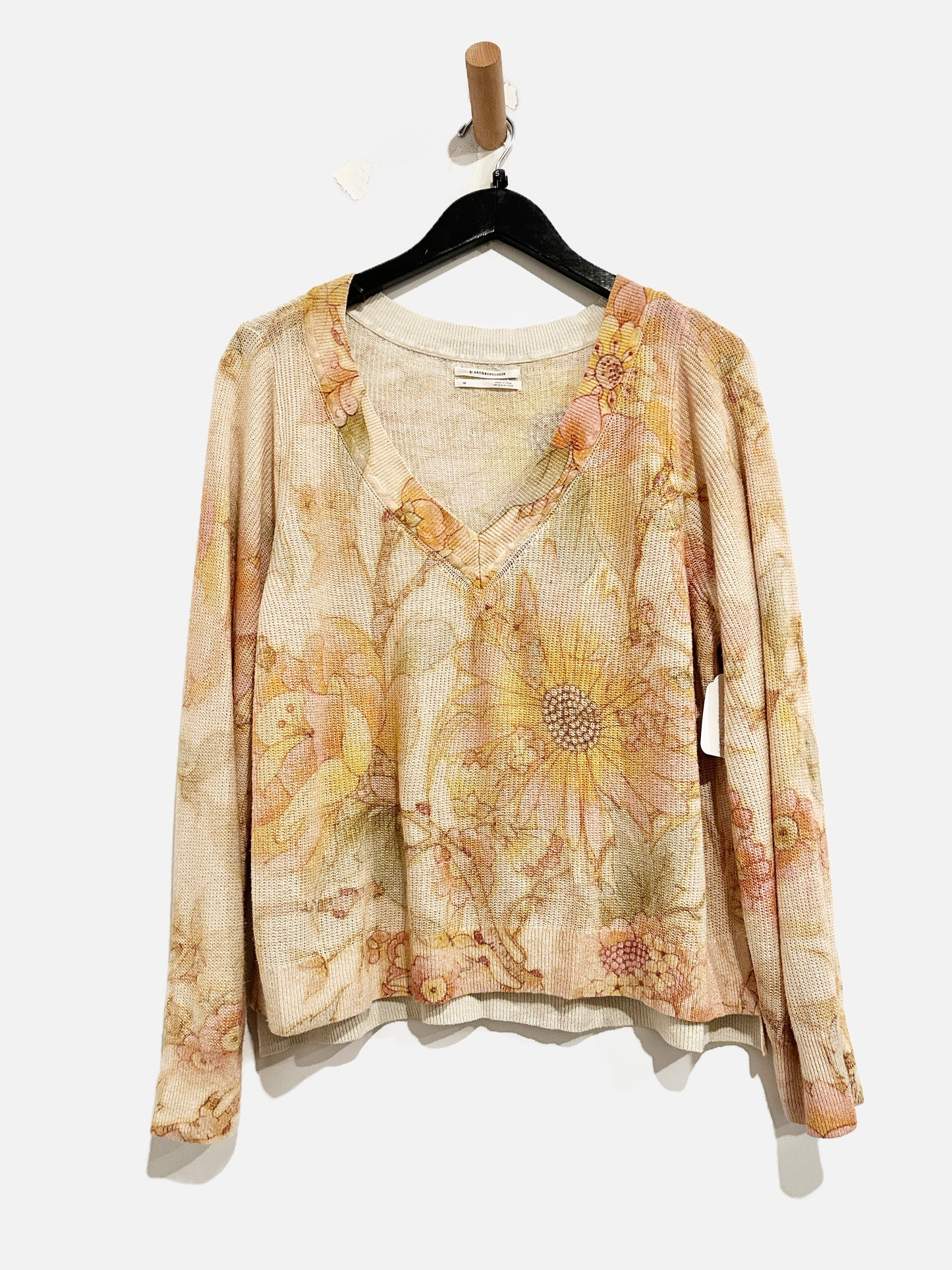 Anthropologie V Neck Floral Sweater - XL