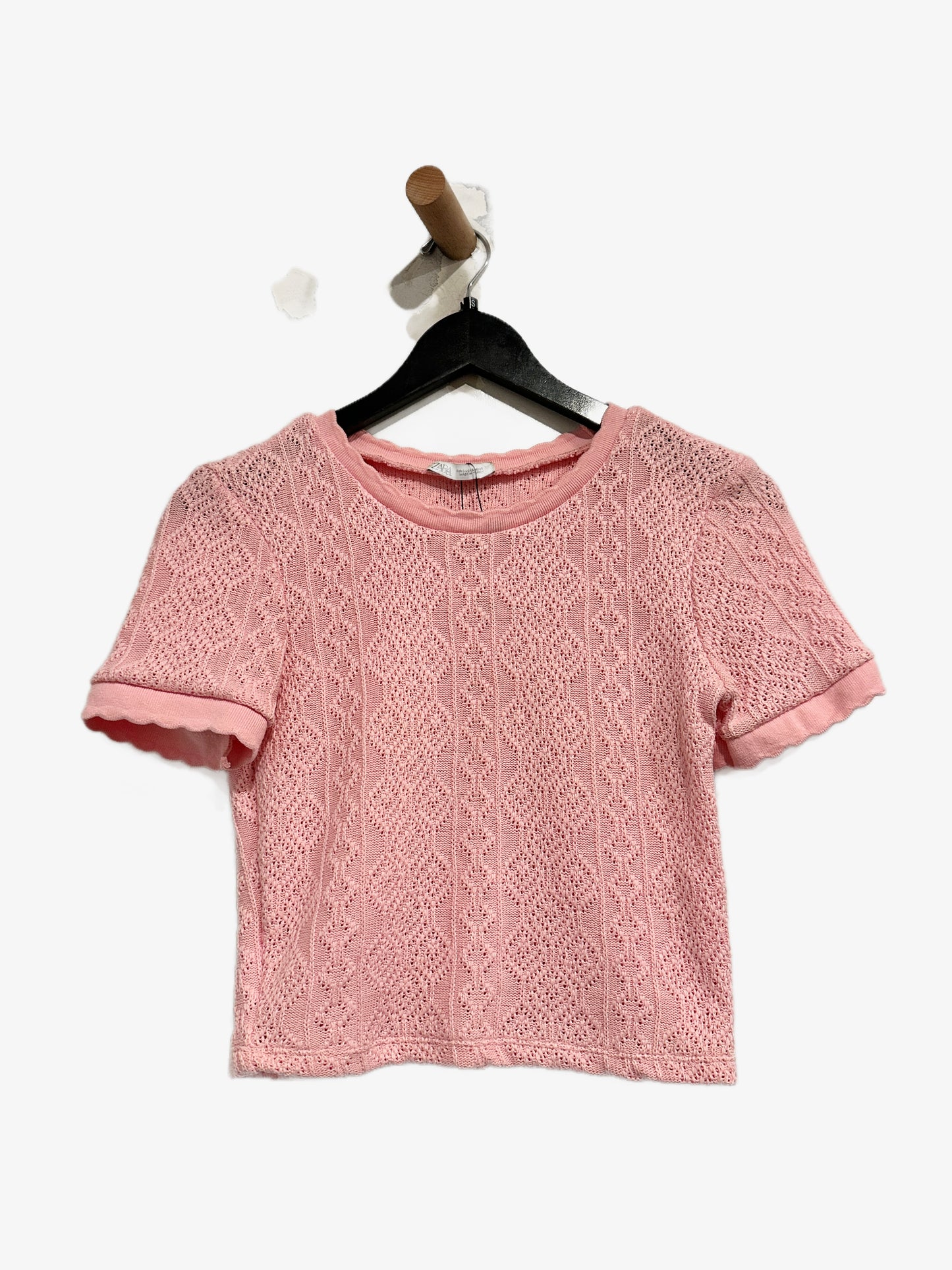 Zara Pink Knit Short Sleeve Top - Small