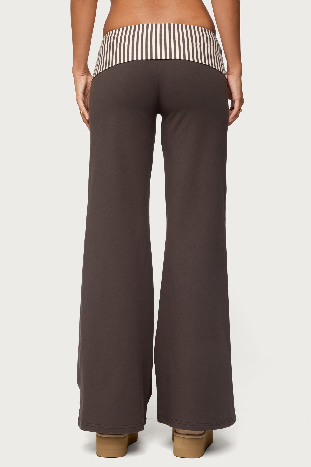 Edikted Meshey Striped Foldover Pants in Dark Gray - Medium