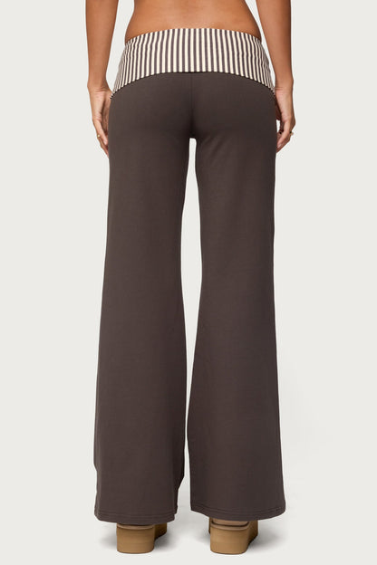 Edikted Meshey Striped Foldover Pants in Dark Gray - Medium