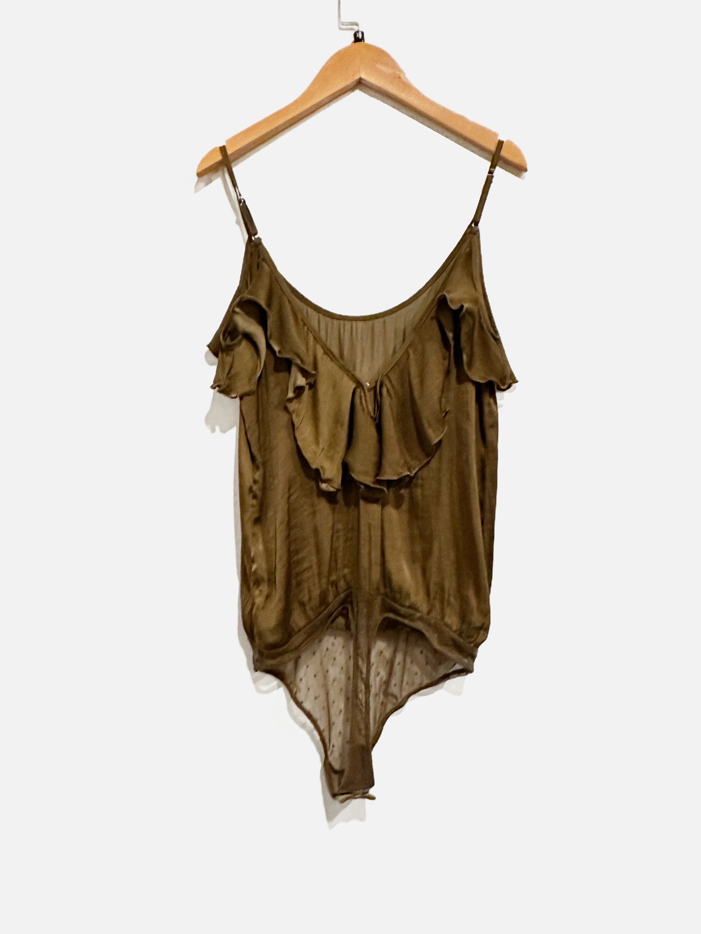 Free People Not Tired Green Ruffle Tank Bodysuit - XS