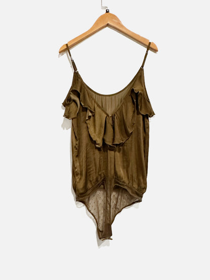 Free People Not Tired Green Ruffle Tank Bodysuit - XS