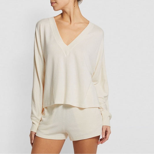 Rag & Bone Cream V-Neck LS Top - Medium