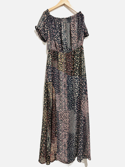 Lulus Navy Floral OTS Dress - XL