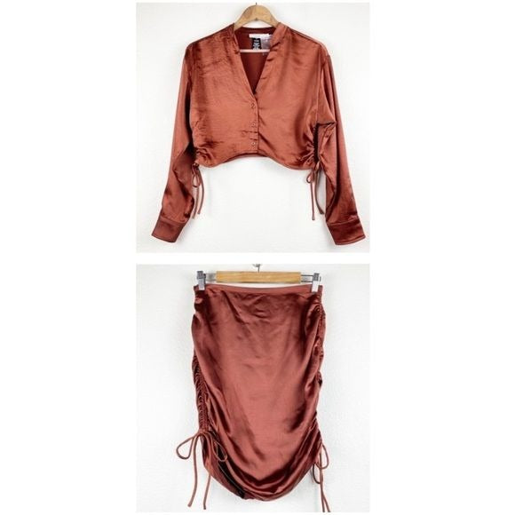 Lush Rust Satin Skirt Set Size Medium