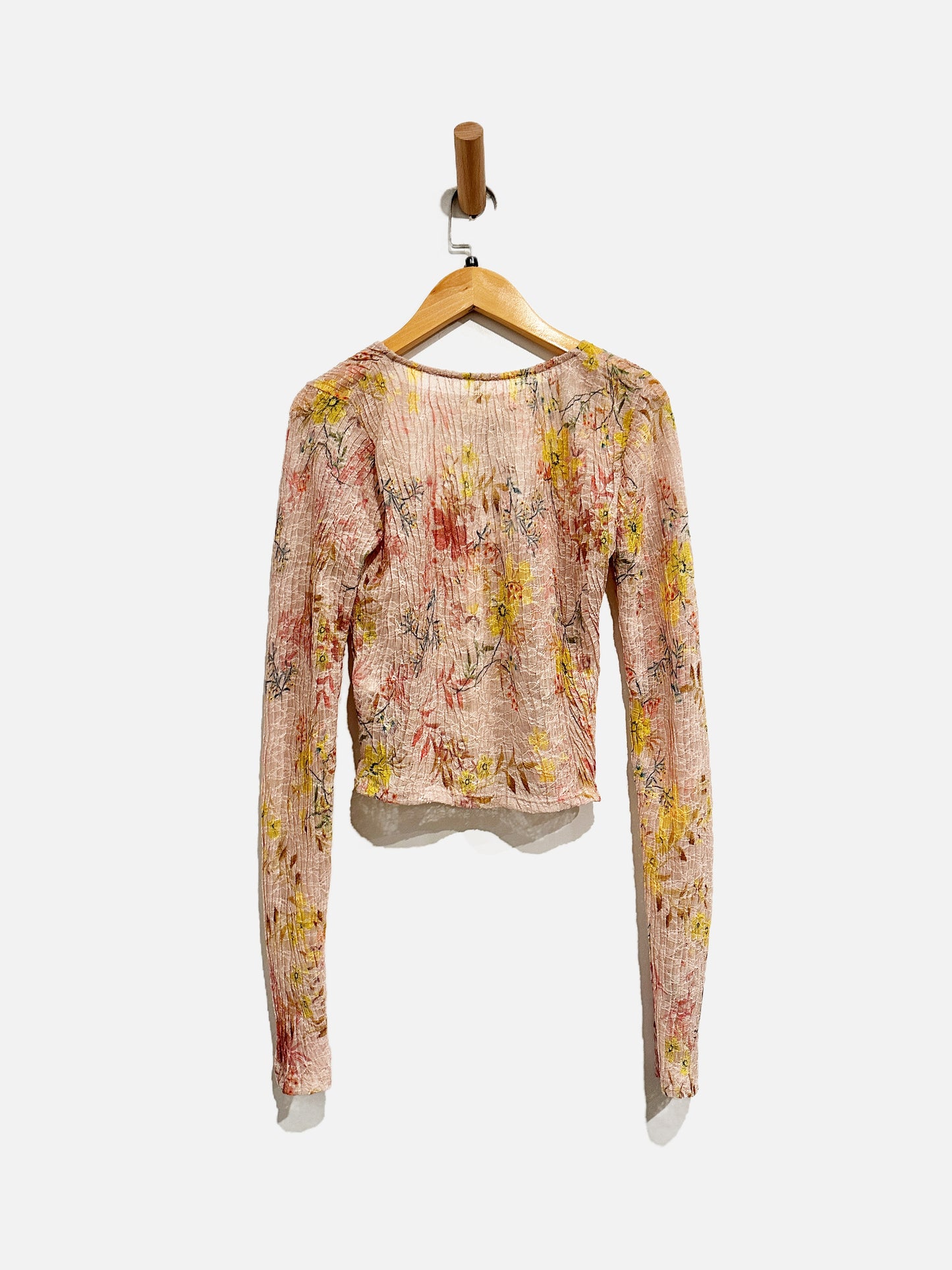 Free People Angelina Pink Sheer Floral Top - Medium