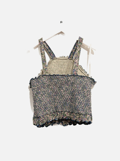 Anthropologie Blue Floral Smocked Tank Top - Medium