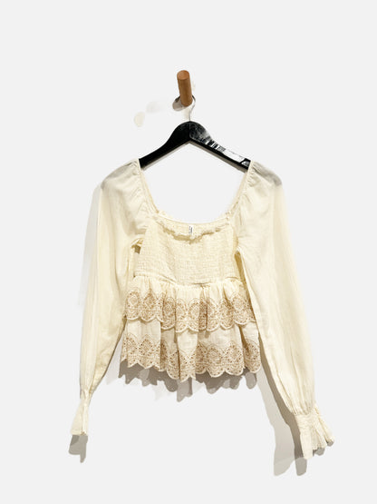 American Eagle Cream Smocked Blouse - XS