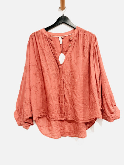 Anthropologie Pilcro Pink Embroidered Blouse - Medium