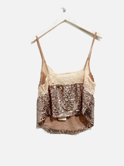 Free People Right Rhythm Sequin Cami in Champagne Combo - Small