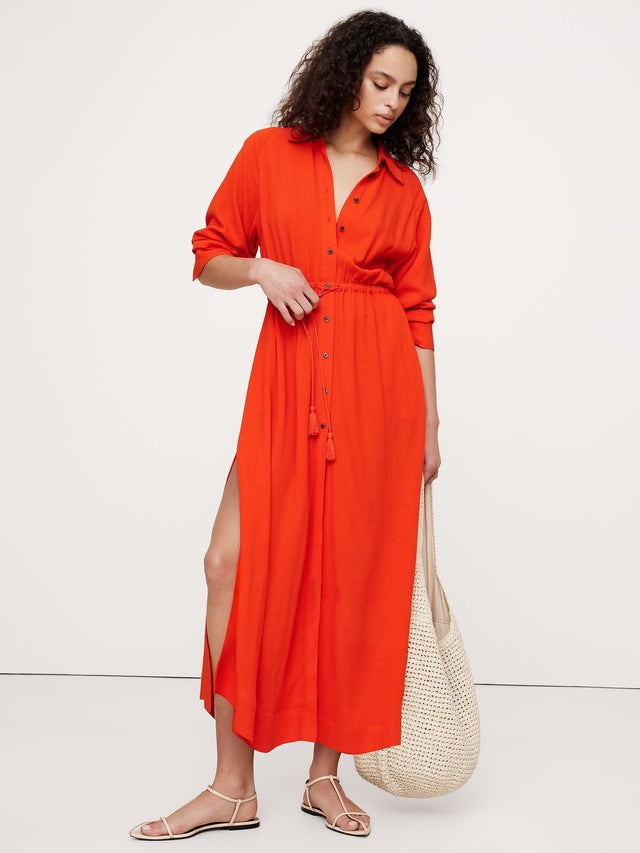 Banana Republic Gauze Shirt Dress in Blood Orange - Medium
