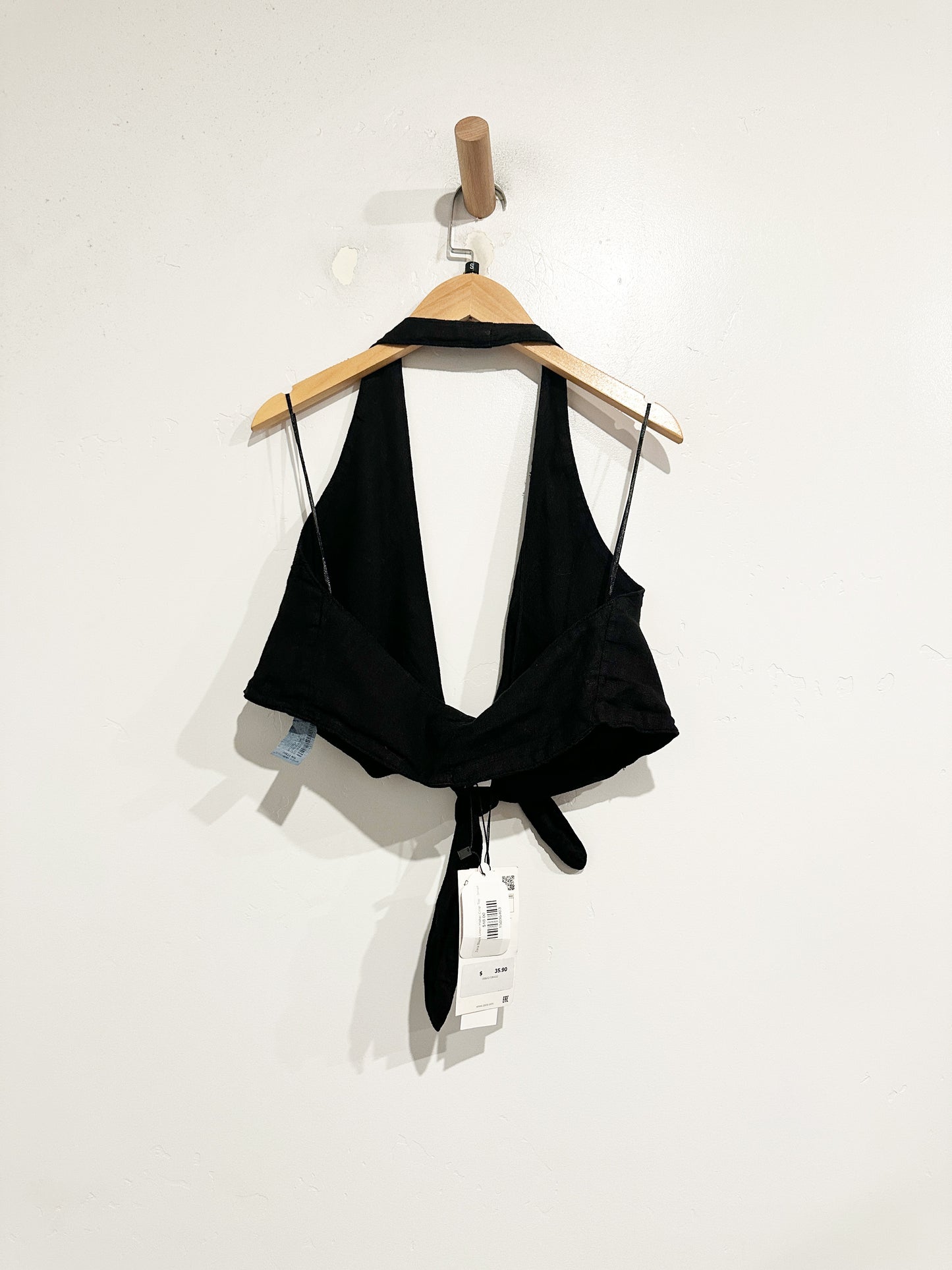Zara Black Linen Halter Crop Top - Small