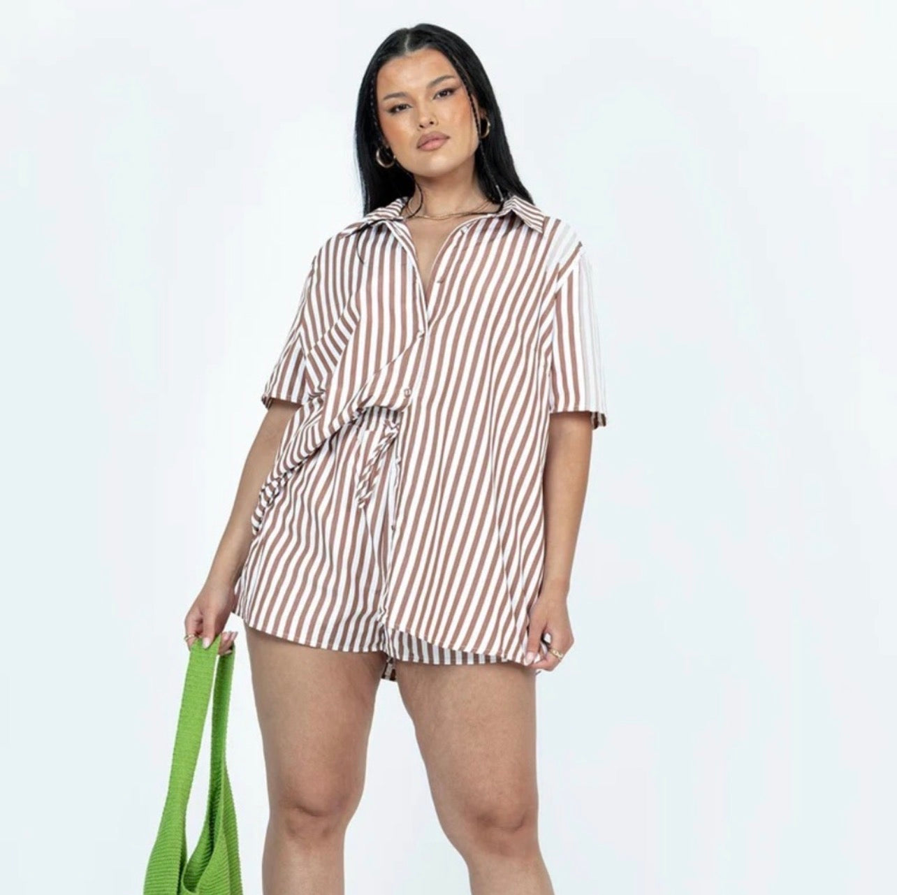 Princess Polly Chloe Shorts in Brown Stripe - 4