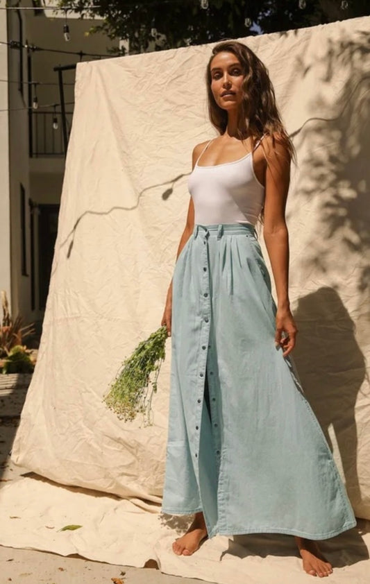 Pistola Chambray Button Front Maxi Skirt - Medium