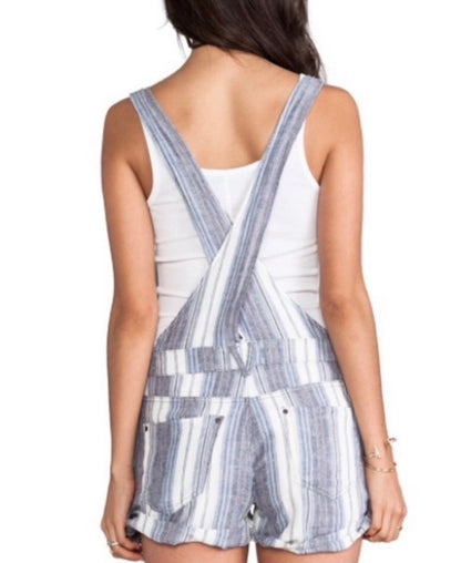 Free People Chrystie Stripe Linen Blend Shortalls - Small