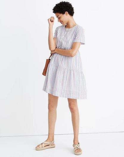 Madewell Striped Button-Front Tiered Mini Dress - XS