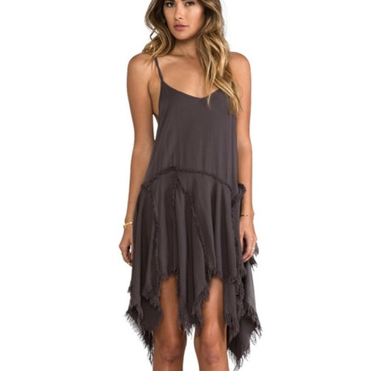 Free People Gray Pieced Fringe Mini Dress - Small