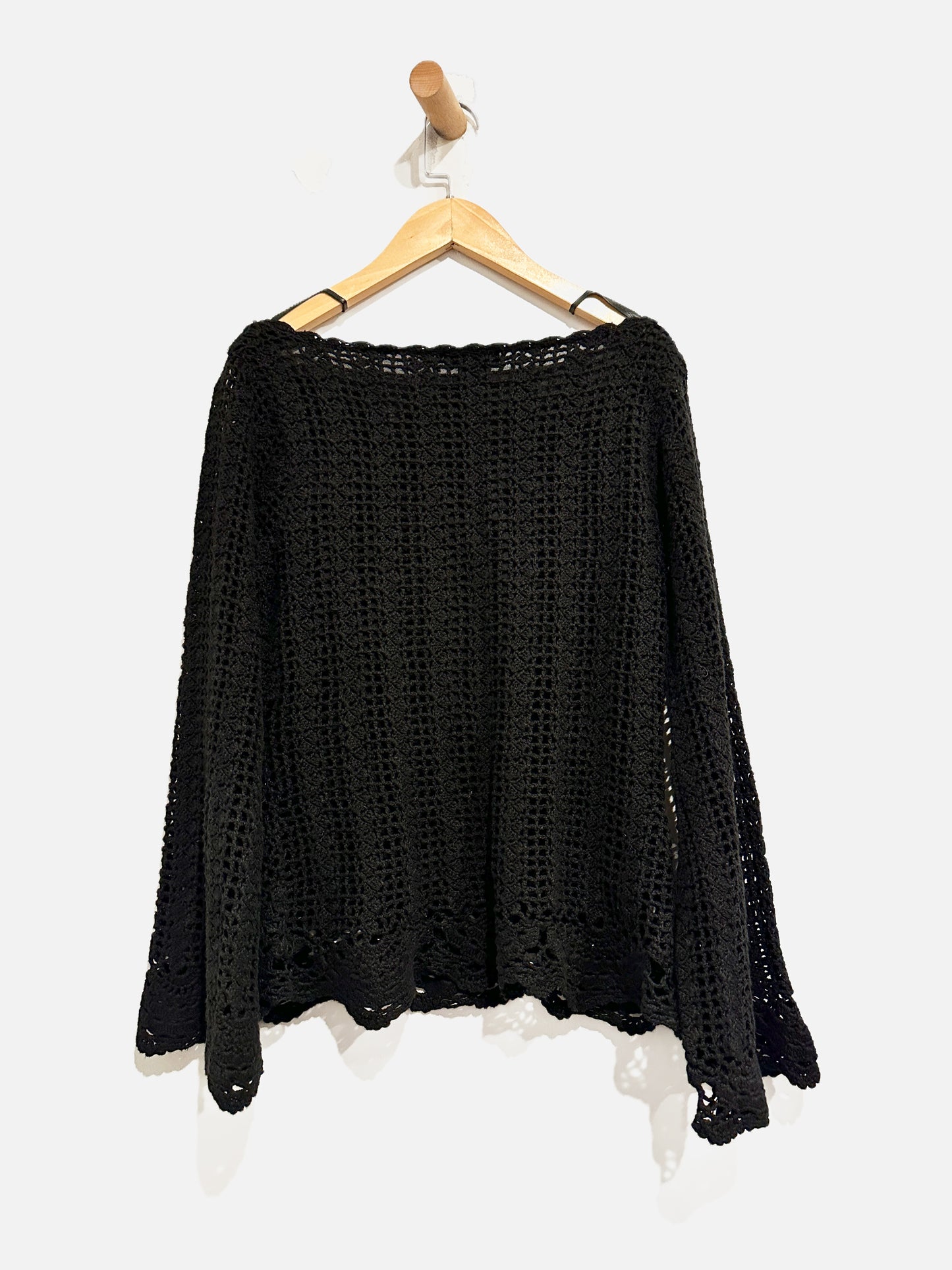 Cami Y2K Black Crochet Flare Sleeve Top - Small