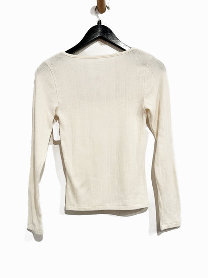 American Eagle Long Sleeve Square Neck Pointelle Top in Chalk - Small