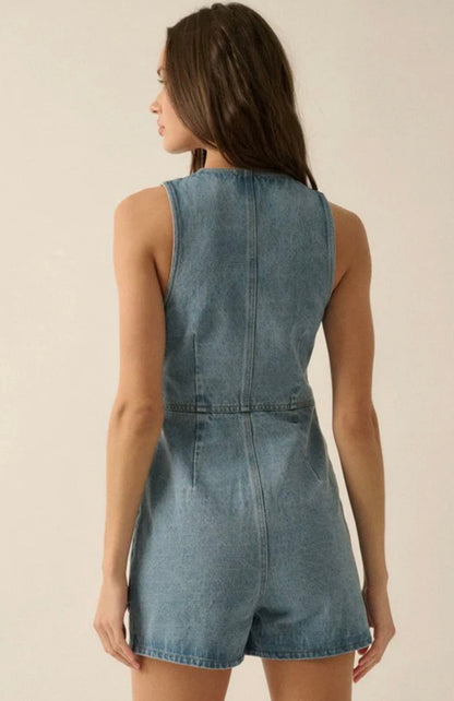 Vici Denim Vest Romper - Medium