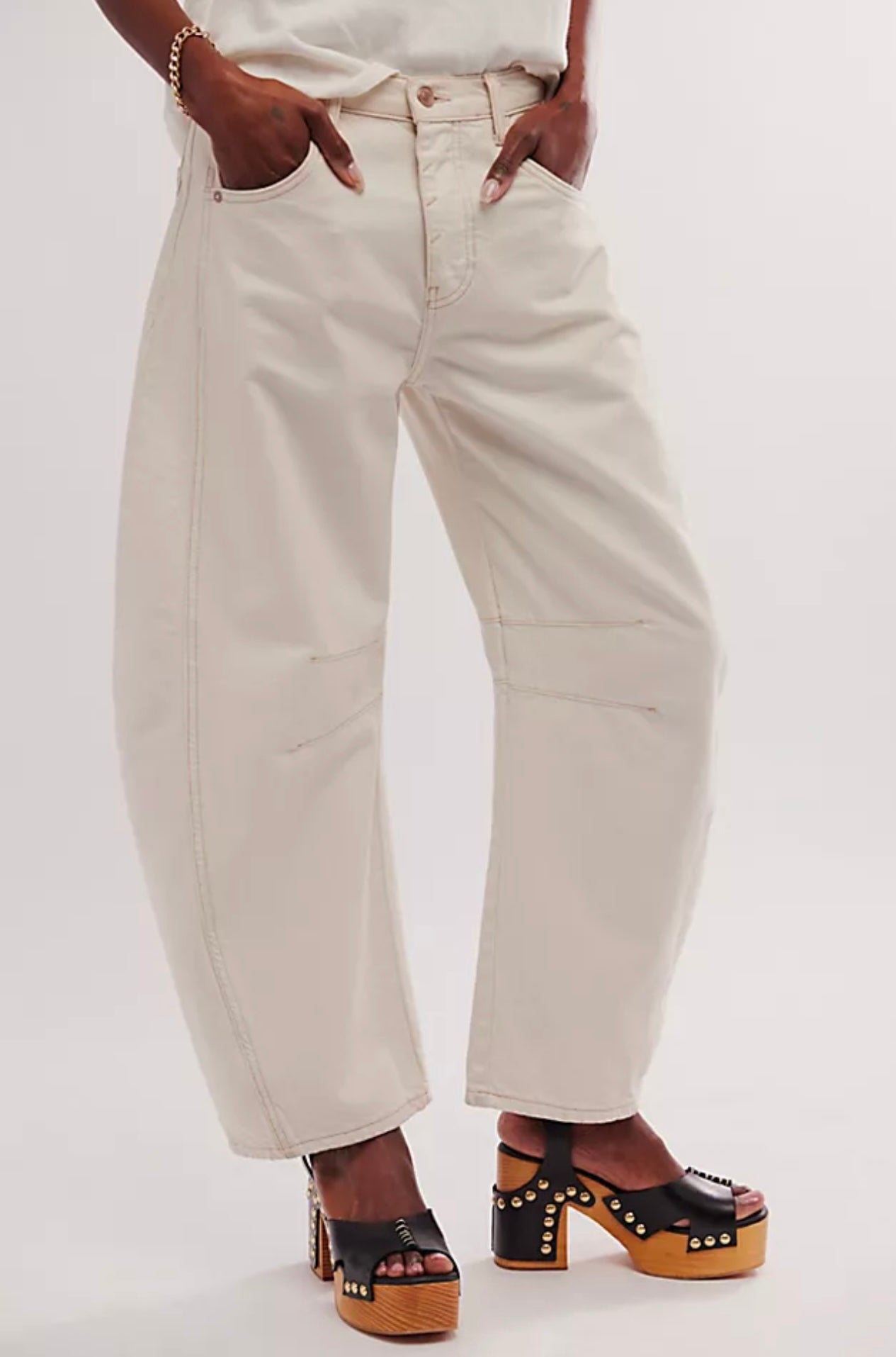 Free People Cream Barrel Pants - 31