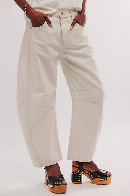 Free People Cream Barrel Pants - 31