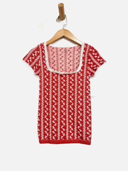 UO Out From Under Red and Pink Floral Square Neck Tee - XS/S