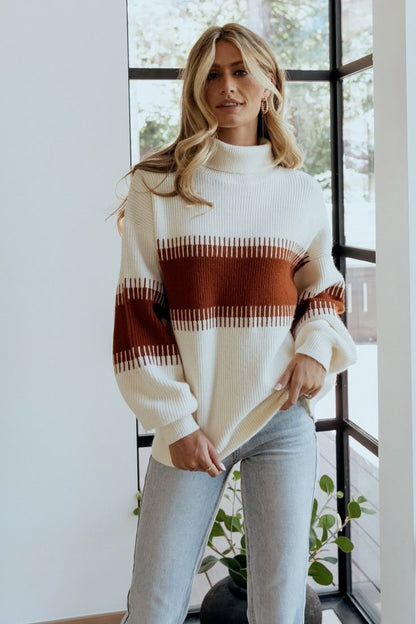 Baltic Born Antonov Turtleneck Sweater in Cream & Spice - Small
