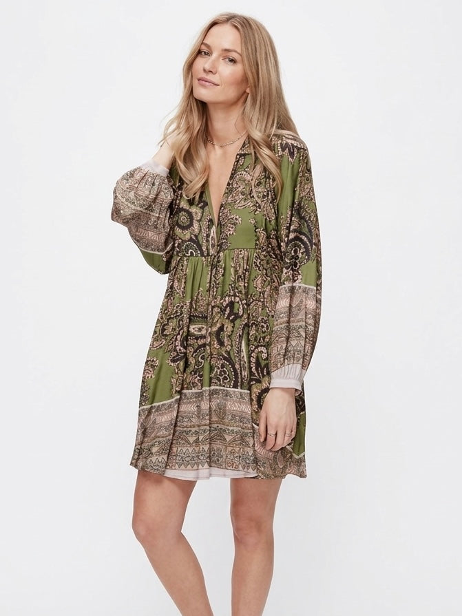 Free People Say You Love Me Mini Dress in Green Combo - Small