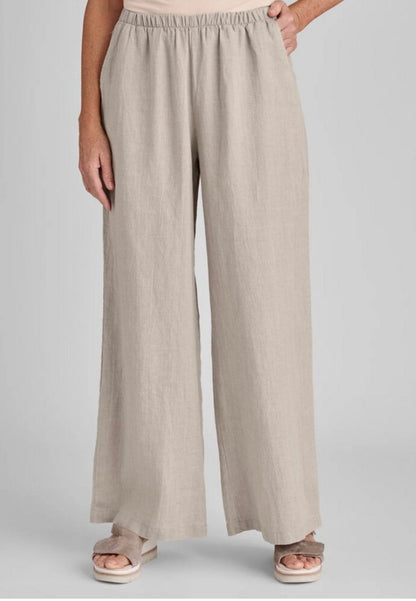 Flax Tan Linen Wide Leg Pants - Medium