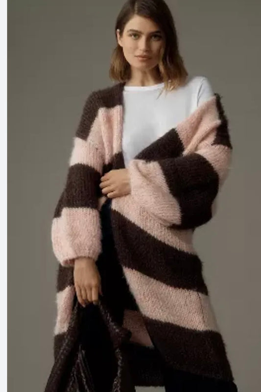 Anthropologie Striped Pink and Brown Kimono - OS