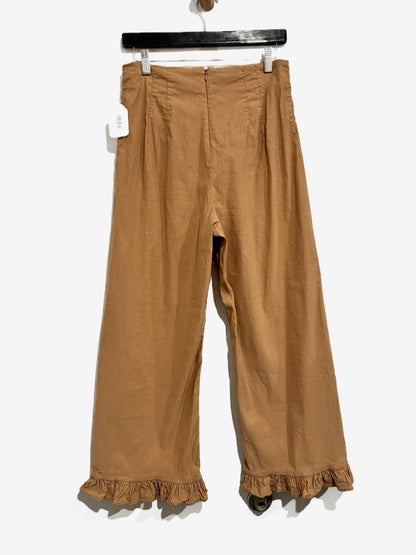 Anthropologie Maeve The Colette Ruffle Hem Wide Leg Pants in Tan - 30