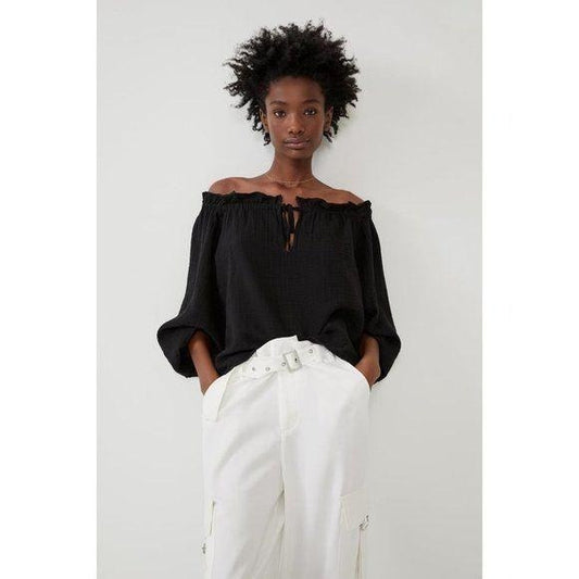 Zara Black Cotton OTS Top - Large