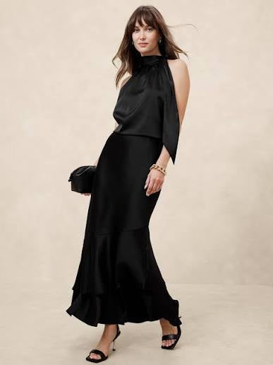 Banana Republic Black Satin Halter Tank - Medium