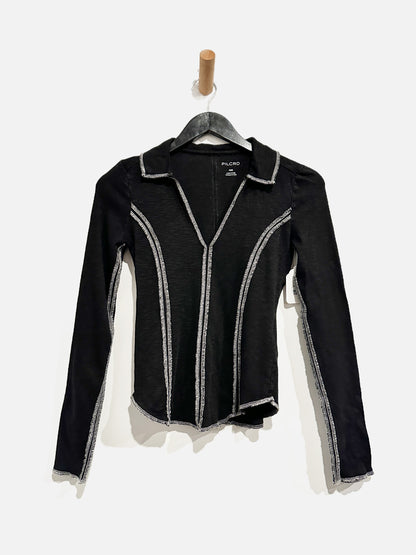 Anthropologie Pilcro Black Collared Top - XXS