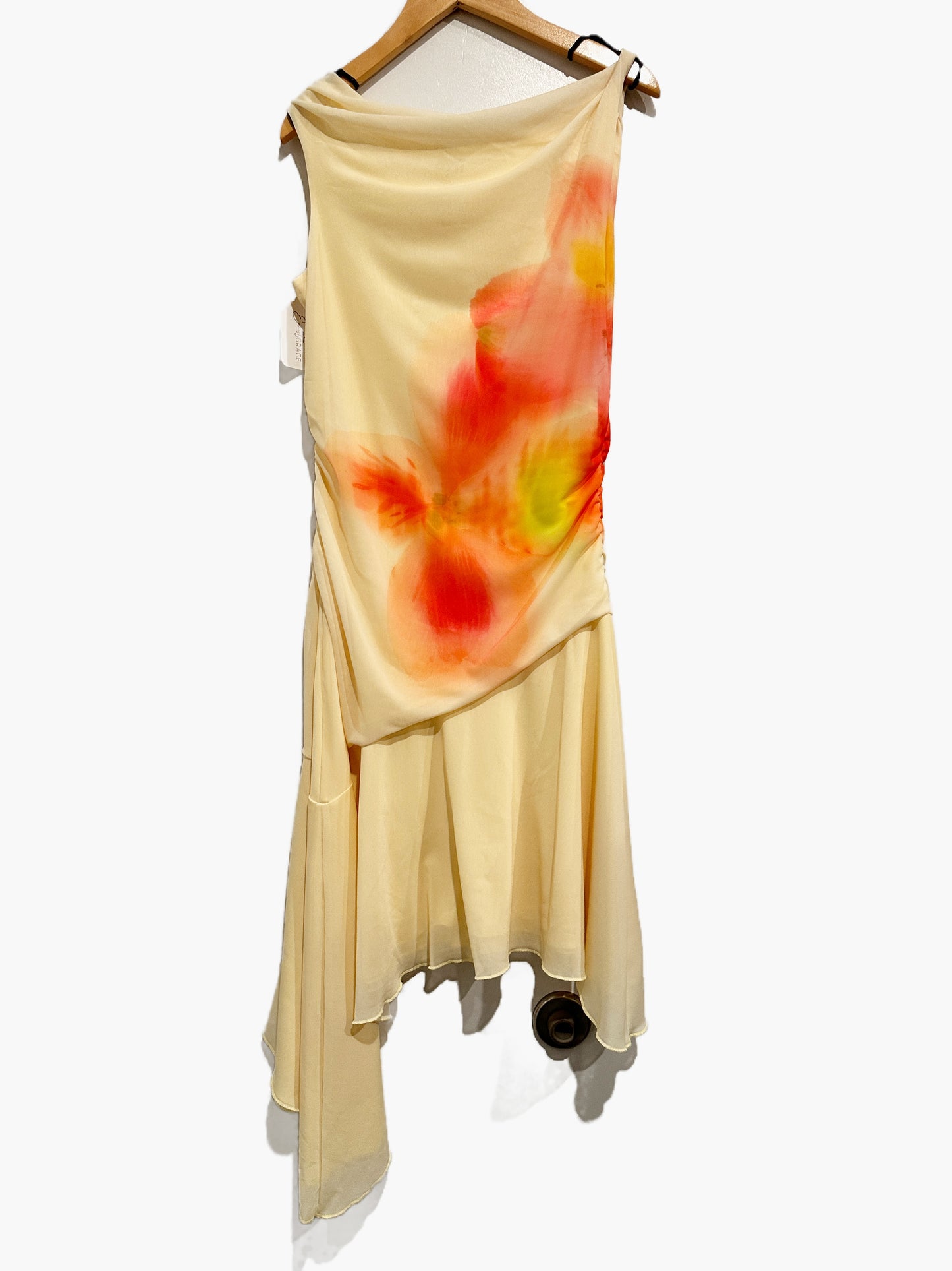 Madden NYC Yellow Floral Mesh Midi Dress - Small