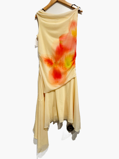 Madden NYC Yellow Floral Mesh Midi Dress - Small