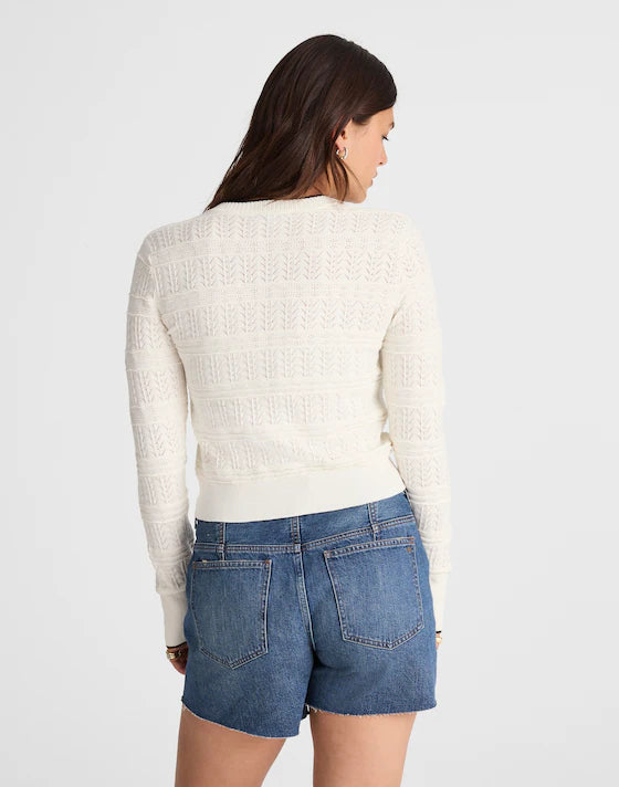 Madewell Pointelle-Stitch Cardigan in Ivory and Black Combo - Large