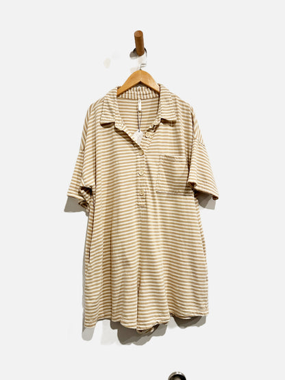 Rylee + Cru Tan And White Stripe Romper - Small