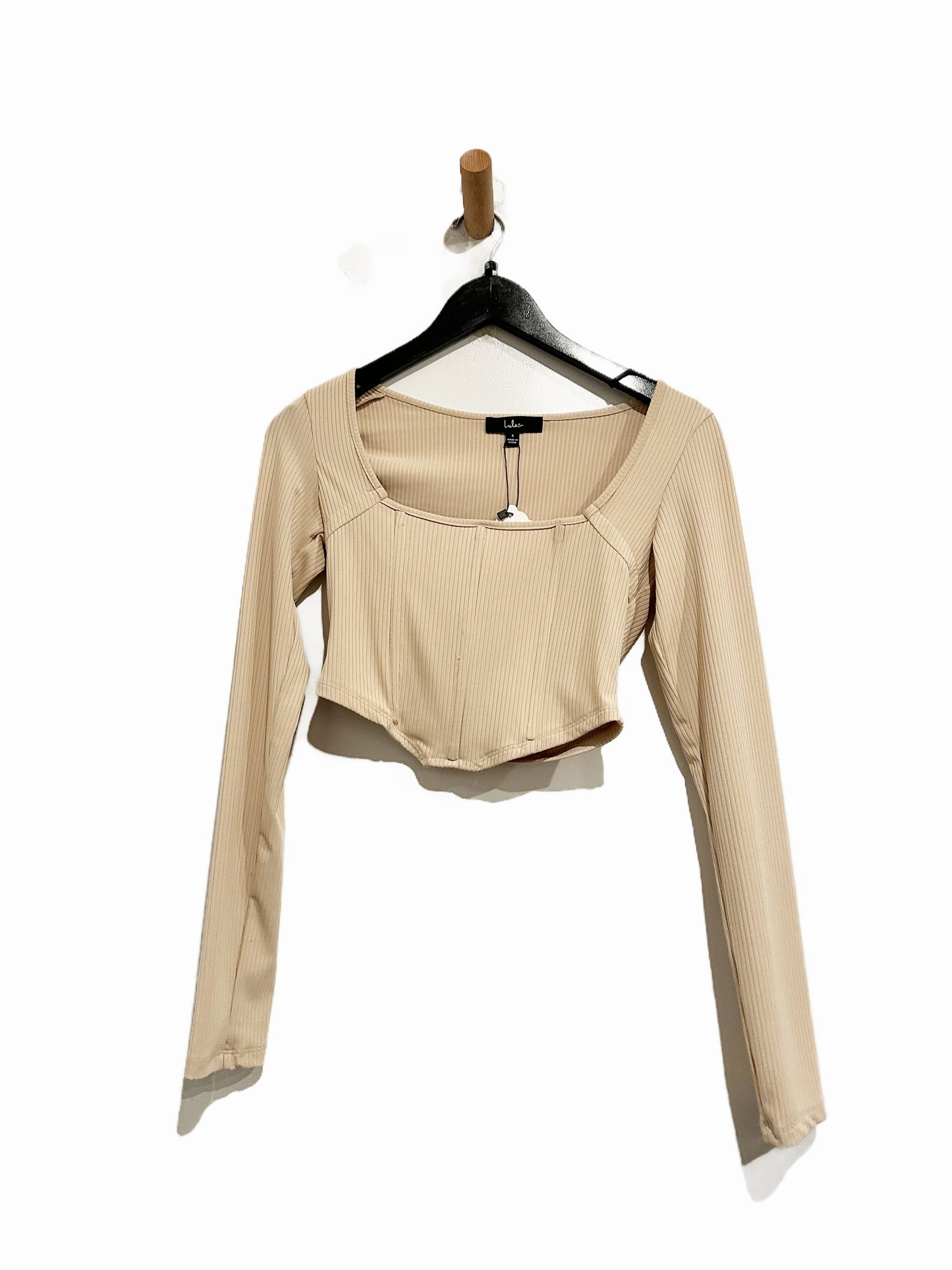 Lulus Flair for the Flirty Beige Ribbed Long Sleeve Bustier - Small