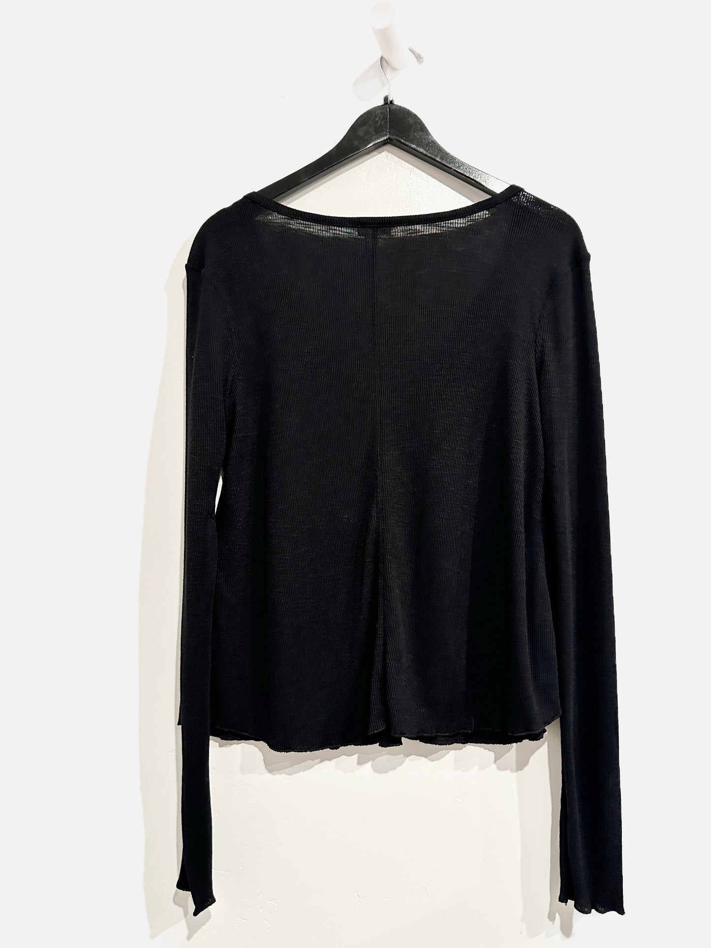 Free People Black Ribbed V-Neck LS - Small