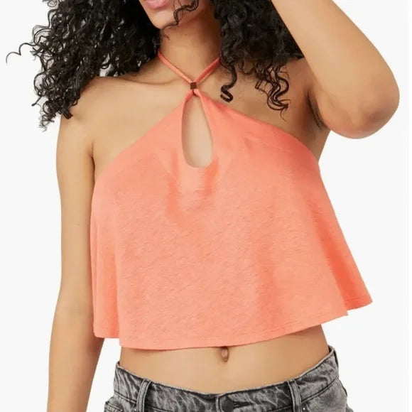 Free People Long Weekend Halter Tank in Watermelon - Large