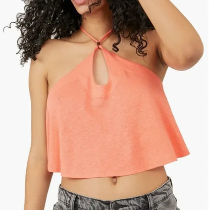 Free People Long Weekend Halter Tank in Watermelon - Large