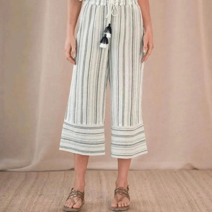 Sundance Salty Breeze Striped Wide Leg Cropped Pants - Small
