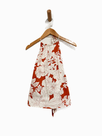 Theory Orange & White Floral "Backless" Halter Tank w/Tie Back - Small