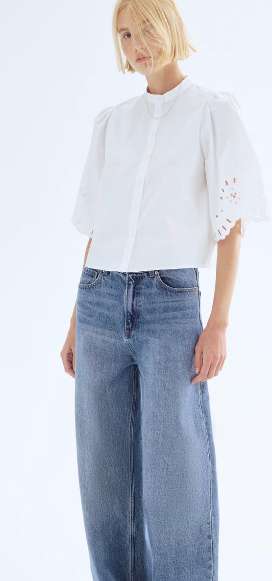 H&M White Eyelet Button Down Blouse - Small